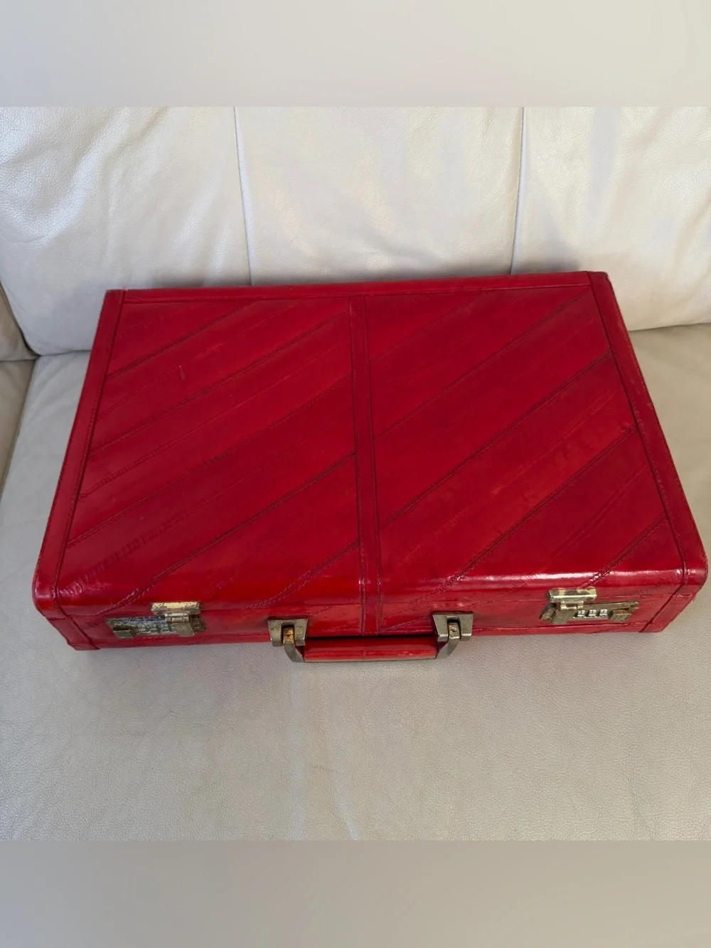 vintage red eel skin leather attaché briefcase features